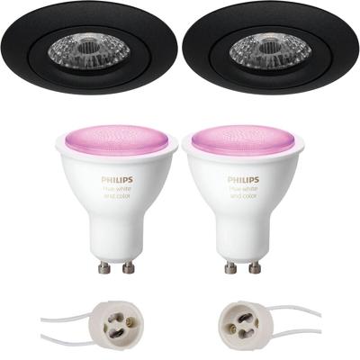 Philips Hue LED Inbouwspot Rond Ø82mm - Mat Zwart - Kantelbaar - Bluetooth