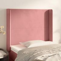 Hoofdbord met randen 93x16x118/128 cm fluweel roze - thumbnail