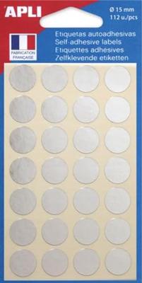 Agipa ronde etiketten in etui diameter 15 mm, zilver, 112 stuks, 28 per blad
