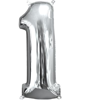 Amscan folieballon cijfer 1 28 x 66 zilver Amscan folieballon cijfer 1 28 x 66 zilver