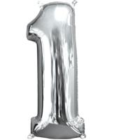 Amscan folieballon cijfer 1 28 x 66 zilver - thumbnail