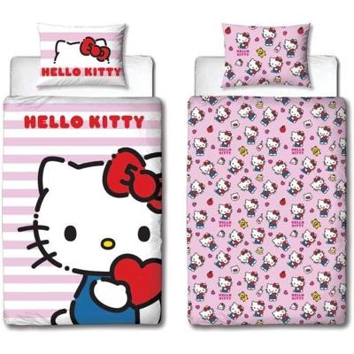 Omkeerbaar beddengoedset - HELLO KITTY - Microvezel - 1 dekbedovertrek 140 x 200 cm + 1 kussensloop 63 x 63 cm Omkeerbaar beddengoedset - HELLO KITTY - Microvezel - 1 dekbedovertrek 140 x 200 cm + 1 kussensloop 63 x 63 cm