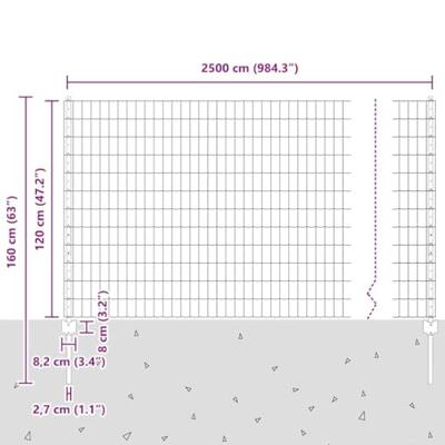 VidaXL Hek met paal grijs 1,2 x 25 m staal en pvc VidaXL Hek met paal grijs 1,2 x 25 m staal en pvc