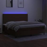 Boxspring met matras en LED stof donkerbruin 200x200 cm - thumbnail