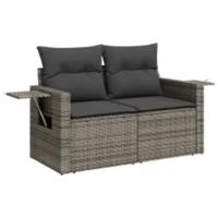 8-delige Loungeset met kussens poly rattan grijs - thumbnail