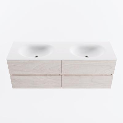 MONDIAZ VICA 140cm badmeubel onderkast Underlayment 4 lades. Wastafel MOON dubbel 2 kraangaten, kleur Talc.