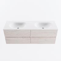 MONDIAZ VICA 140cm badmeubel onderkast Underlayment 4 lades. Wastafel MOON dubbel 2 kraangaten, kleur Talc. - thumbnail