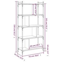 Boekenkast 5-laags 76x32x158 cm bewerkt hout gerookt eikenkleur - thumbnail