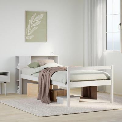 Bed met boekenkast zonder matras grenenhout wit 90x200 cm