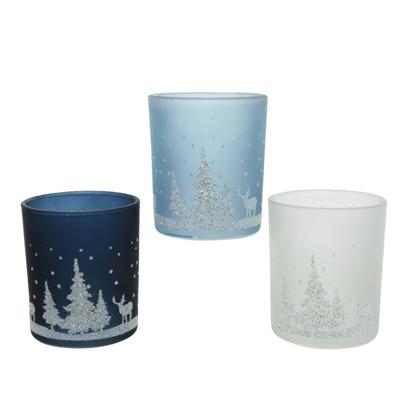 Theelichthouder winter glas Ø7xH8,3cm