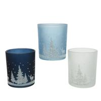 Theelichthouder winter glas Ø7xH8,3cm - thumbnail