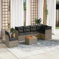 7-delige Loungeset met kussens poly rattan grijs - thumbnail