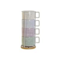 Set van koffiekopjes DKD Home Decor Groen Hemelsblauw Lila Metaal Bamboe Dolomite 260 ml - thumbnail