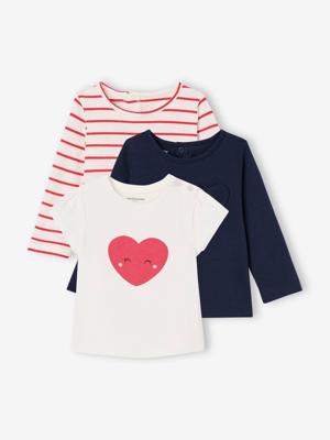 Set van 3 Basics T-shirts met lange mouwen rood, gestreept