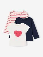 Set van 3 Basics T-shirts met lange mouwen rood, gestreept - thumbnail