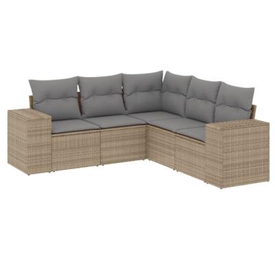 5-delige Loungeset met kussens poly rattan beige - thumbnail