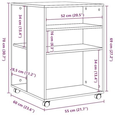 Bijzettafel met wieltjes 55x60x78 cm hout bruin eikenkleurig