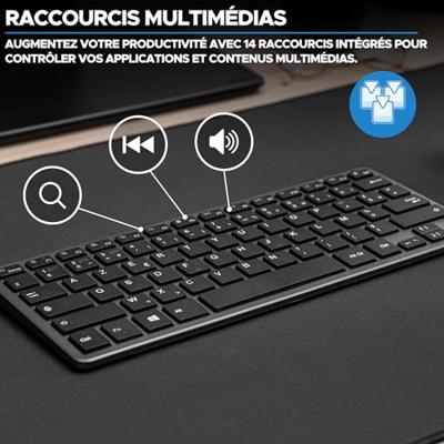 Bluestork - Draadloos bluetooth-toetsenbord, Frans Azerty-toetsenbord, licht, stil, Bluetooth-toetsenbord, 90 uur batterijduur, oplaadbaar USB C, 14 multimedia-sneltoetsen - zwart - nieuw
