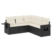 5-delige Loungeset met kussens poly rattan zwart - thumbnail