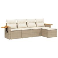 5-delige Loungeset met kussens poly rattan beige - thumbnail