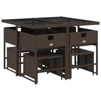 9-delige Tuinset met kussens poly rattan bruin - thumbnail