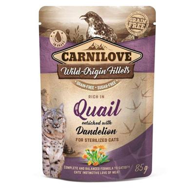 CARNILOVE CAT POUCH Nat kattenvoer Kwartel, Taraxacum 85 g