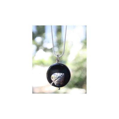 Zilveren Hanger Onyx met Blad Zilveren Hanger Onyx met Blad