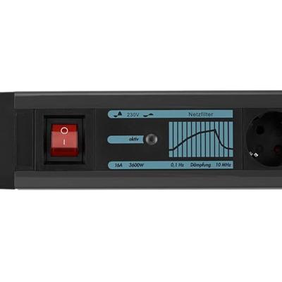 REV 0015663513 Stekkerdoos met schakelaar 6-voudig Antraciet, Zwart Randaarde stekker 1 stuk(s)