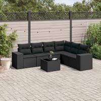 7-delige Loungeset met kussens poly rattan zwart - thumbnail