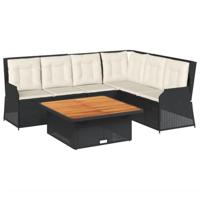5-delige Loungeset met kussens poly rattan zwart - thumbnail