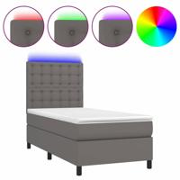 Boxspring met matras en LED kunstleer grijs 90x200 cm - thumbnail