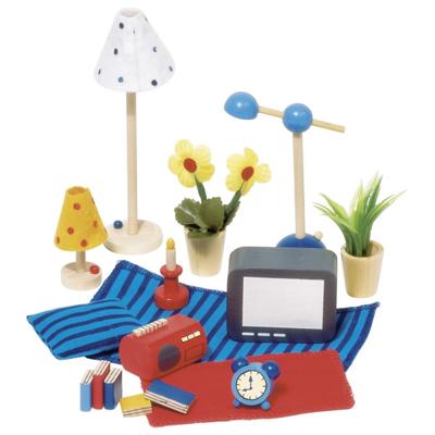 Goki Houten Poppenhuis Woon  en Slaapkamer Accessoires