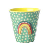 Medium melamine kinderbeker RAINBOW AND STARS rice 250 ml turquoiseblauw - thumbnail