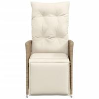 Tuinstoel verstelbaar met kussens poly rattan beige - thumbnail