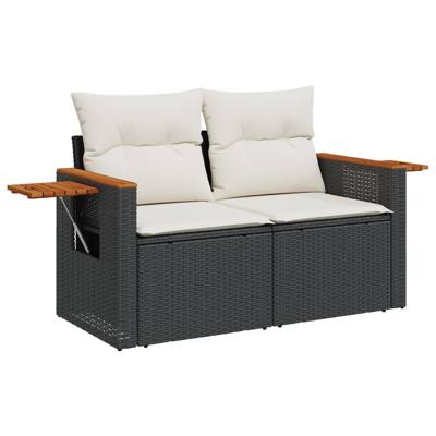 11-delige Loungeset met kussens poly rattan zwart