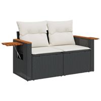 11-delige Loungeset met kussens poly rattan zwart - thumbnail