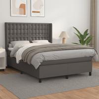 Boxspring met matras kunstleer grijs 140x200 cm - thumbnail