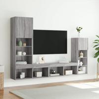 4-delige Tv-wandmeubelset met LED bewerkt hout grijs sonoma - thumbnail