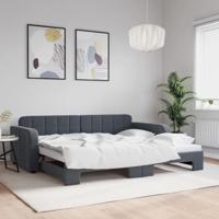 Slaapbank met onderschuifbed 90x200 cm fluweel donkergrijs - thumbnail