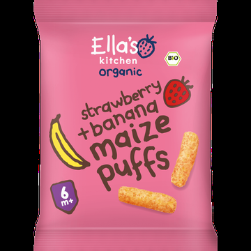 Ella&apos;s Kitchen Maize puffs aardbei + banaan 6+ biologisch 20 g bij Jumbo