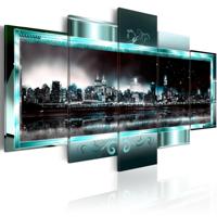 Schilderij - Turquoise New York: Sterren Nacht , 5 luik - thumbnail
