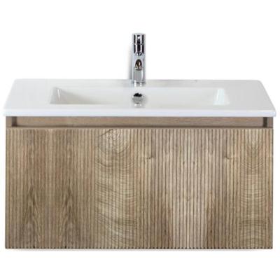 Frozen 3D Badmeubelset 80 cm - Greeplijst in Kleur - Grain Oak - Keramische Wastafel Wit 1 Kraangat