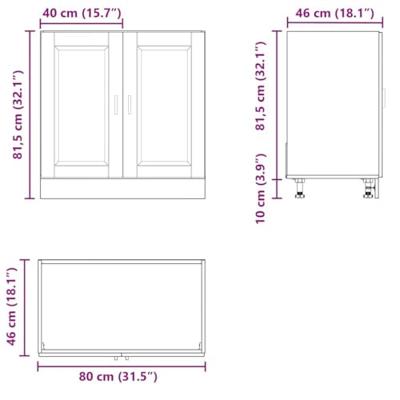 Spoelbakonderkast Porto 80x46x81,5 cm bewerkt hout bruin eiken