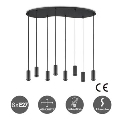 Metaal kroonluchter - Industrie hanglamp - Zwart - Met 8 pcs lampvoeten - Ontworpen voor Eetkamer en Slaapkamer - 80 X 27.5 X 117.5cm - set met E27 Lamphouder - voor Lampenkap met Doorsnede max 15cm - Gloeilamp Niet Inbegrepen - thumbnail