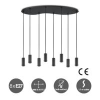 Metaal kroonluchter - Industrie hanglamp - Zwart - Met 8 pcs lampvoeten - Ontworpen voor Eetkamer en Slaapkamer - 80 X 27.5 X 117.5cm - set met E27 Lamphouder - voor Lampenkap met Doorsnede max 15cm - Gloeilamp Niet Inbegrepen - thumbnail