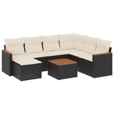 8-delige Loungeset met kussens poly rattan zwart