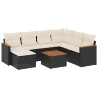 8-delige Loungeset met kussens poly rattan zwart - thumbnail