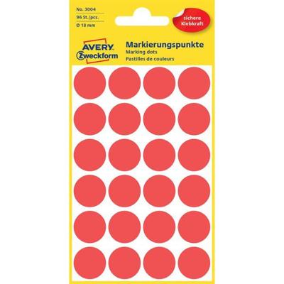 Etiket Avery Zweckform 3004 rond 18mm rood 96 etiketten | 10 stuks