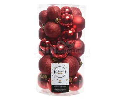 Decoris kerstballen set Plastic 30st Kerstrood 4-5-6cm