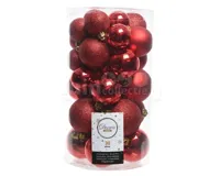 Decoris kerstballen set Plastic 30st Kerstrood 4-5-6cm - thumbnail